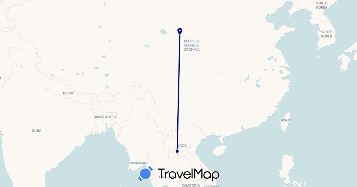 TravelMap itinerary: driving in China, Laos (Asia)